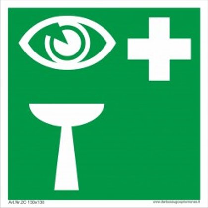 Medicininės pagalbos saugos ženkas "Akių praplovimo įtaisas".
